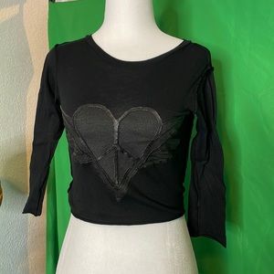 Black 3/4 sleeve crop top sheer designer